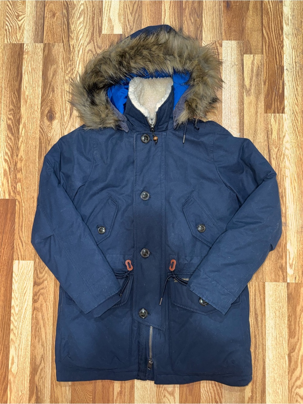 Abercrombie & Fitch Ultra Parka Men’s XS Navy Blue Faux Fur Hood